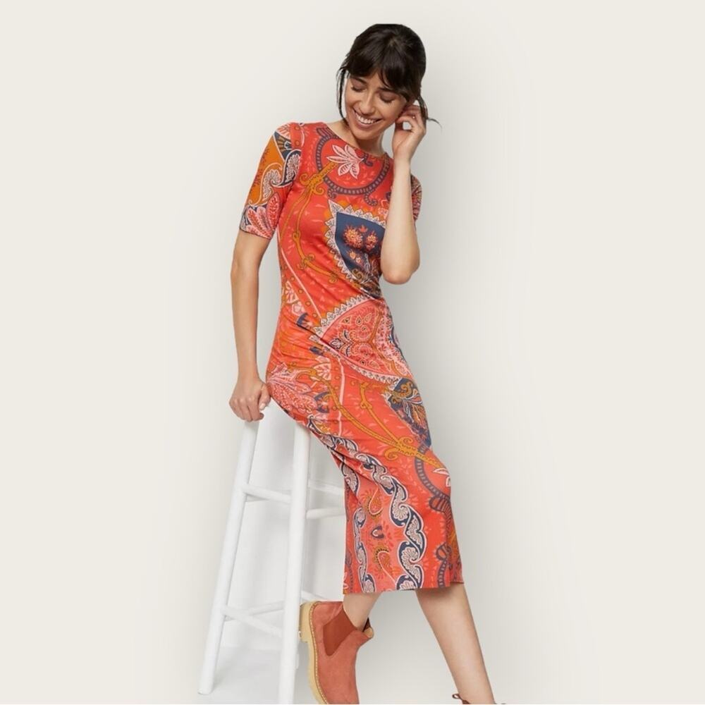 NWT | Farm Rio | Antropology | Giannina Knit Midi Dress | Orange | Petite S